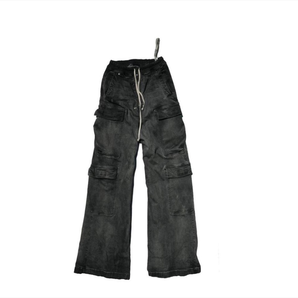 Rick Owen Black Double Cargo Bela Denim Jeans Gray Wash